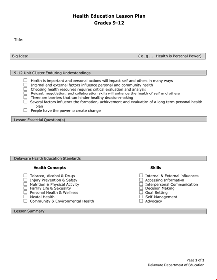 health education lesson plan template