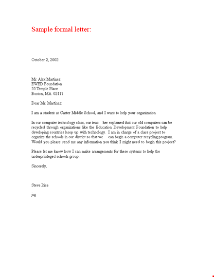 formal professional letter template template