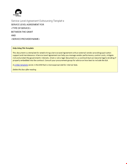 service level agreement outsourcing template template