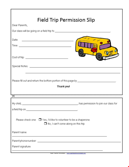 field trip permission slip template template