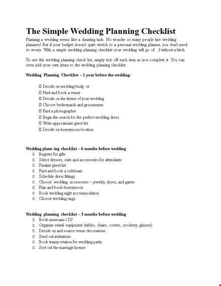 quick and easy wedding planning checklist template