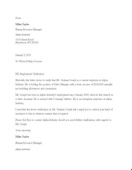proof of employment letter - manager | industry-optimized template - miles & taylor template