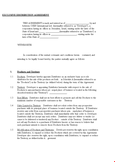 exclusive distribution agreement form sample | agreement for developer & distributor template