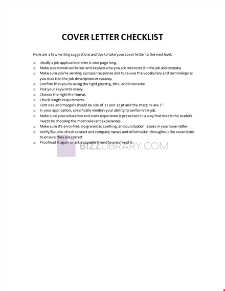 cover letter checklist template