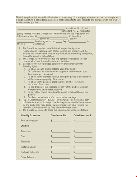 cohabitation agreement template for expenses and agreements: protecting cohabitants template