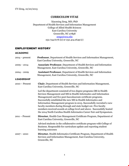 health care manager template