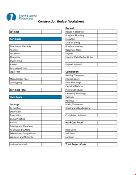 home construction budget worksheet template