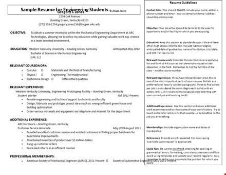 free student resume template with engineering focus | bowling green, kentucky template