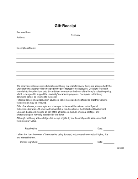 gift receipt template