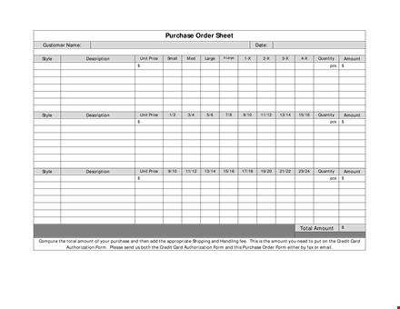 purchase order sheet template template