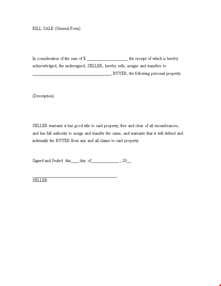printable general bill of sale template template