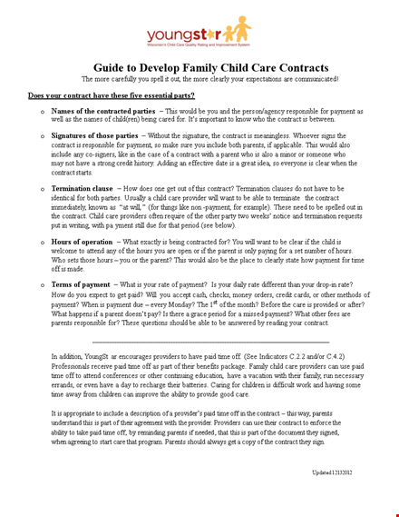 child care contract template template