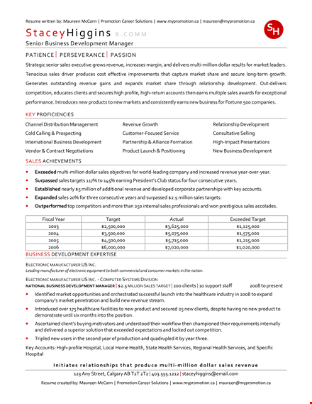 senior business development manager resume - achieve million-dollar sales | maureen template