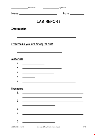 lab report template - school report | department lab report template template