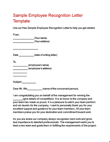 recognition letter for employee | company appreciation template