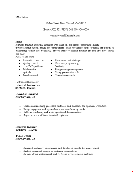 industrial engineering resume sample template