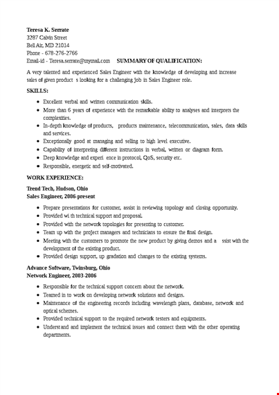 security sales engineer resume template