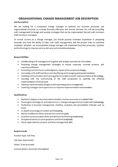 organizational change management job description template