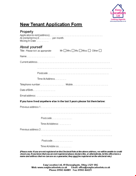new tenant application form template