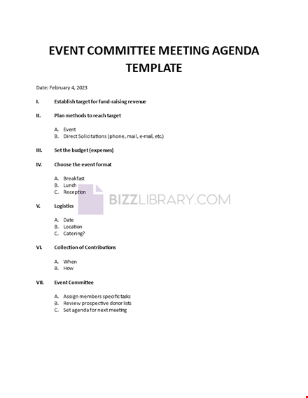 event committee meeting agenda template