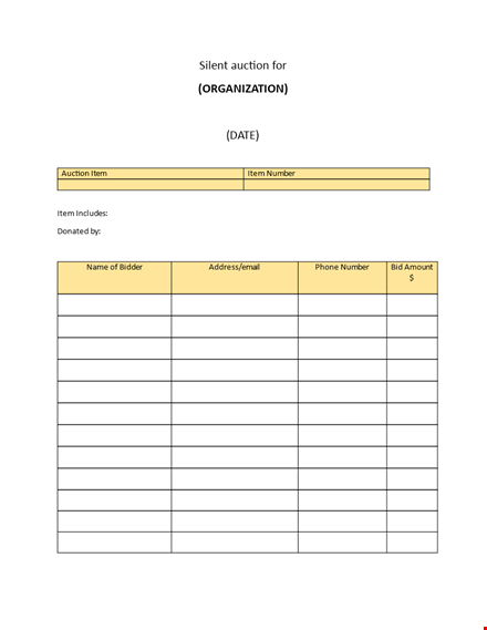 place your bid with our silent auction bid sheet template