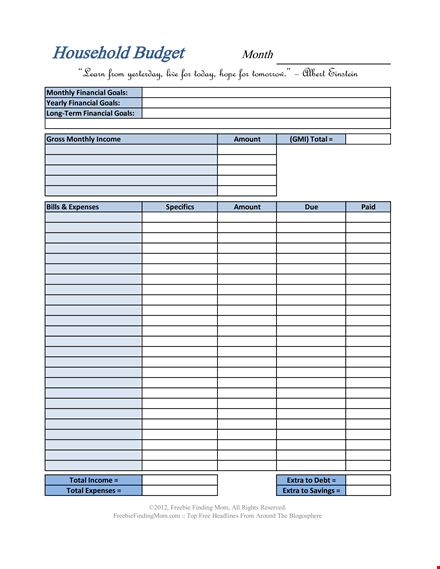 achieve your financial goals with our monthly household budget template template