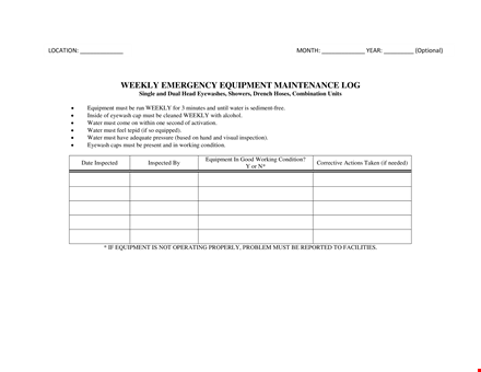 maintenance equipment log template - track your equipment weekly and manage water maintenance template