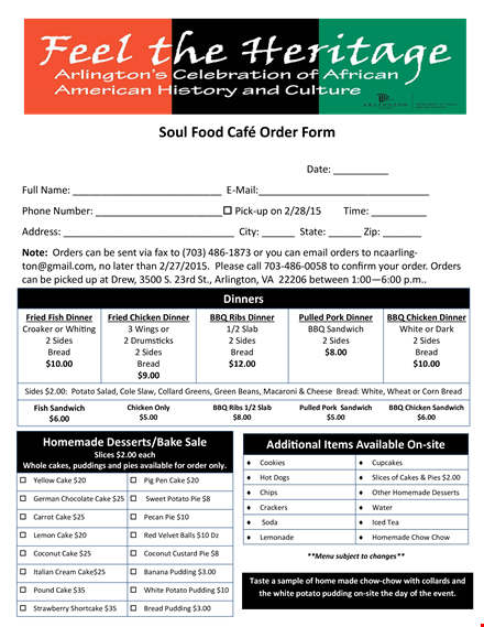 pdf dinner bake sale order form template