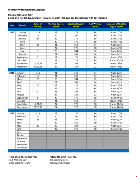 monthly work calendar template