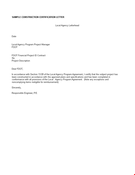 sample agency certification letter template