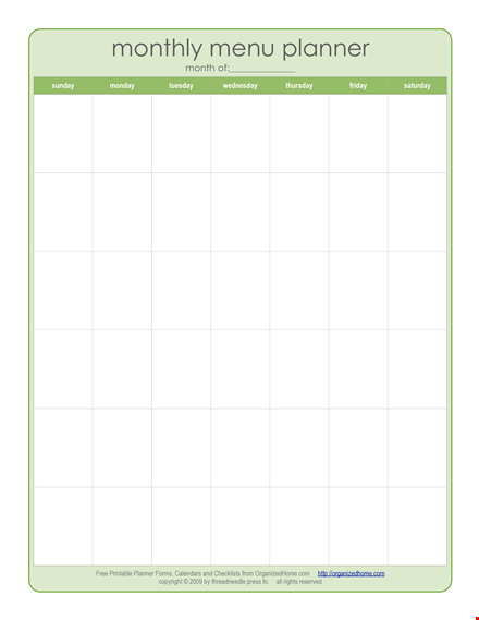 monthly meal plan template - organize your home meals template
