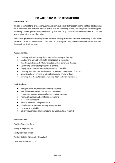 personal driver job description template