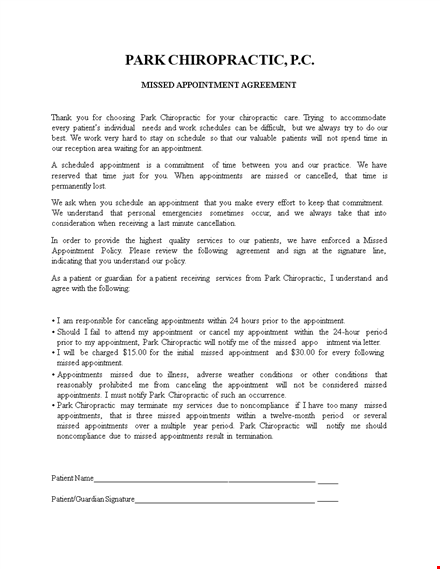 missed appointment agreement letter template template