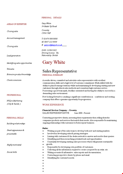 sales service representative resume - develop personal skills for sales, clients template