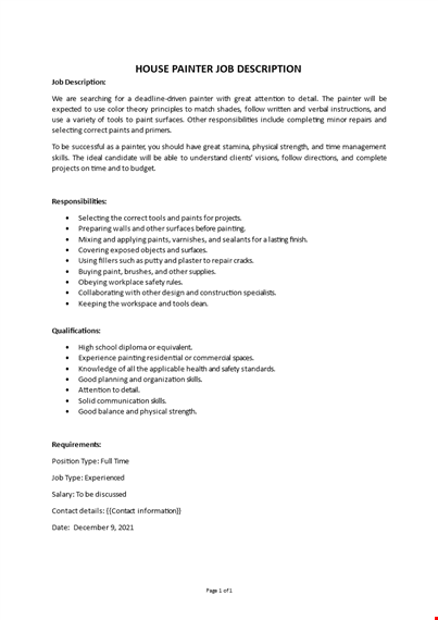 house painter job description template