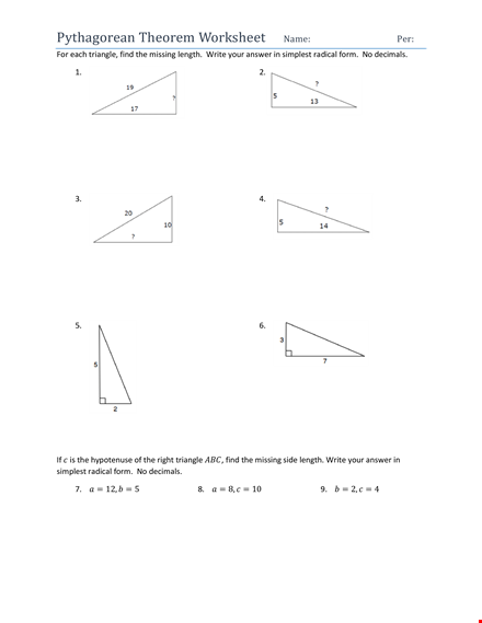 discover the answer to the pythagorean theorem for right triangles template