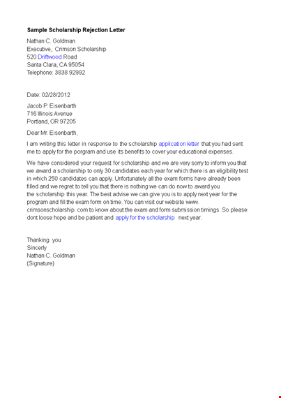example of rejection letter template