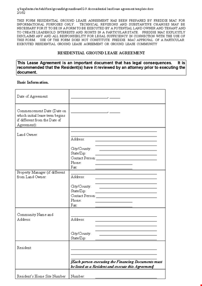residential land lease agreement template template
