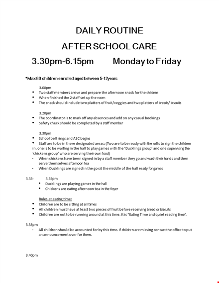 after school schedule template - organize daily activities for staff & children template