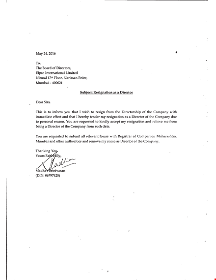 resignation letter template - immediate resignation due to personal reasons template