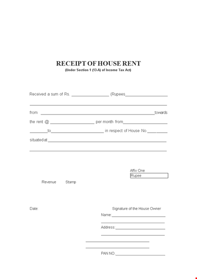 printable blank rent receipt template for house under 60 characters template