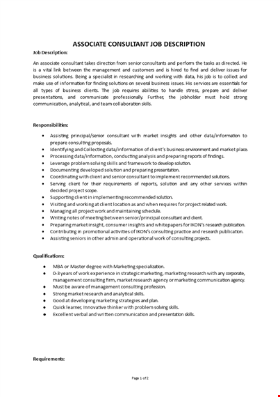 associate consultant job description template