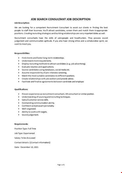 job search consultant job description template