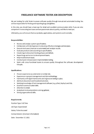 freelance software tester job description template