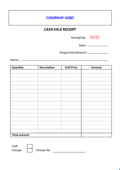 cash sale receipt template