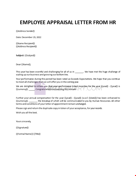 employee appraisal from hr template