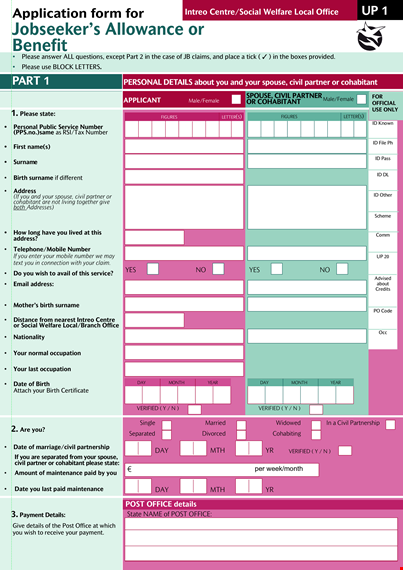 apply for job seeker's allowance payment: complete the state job seeker allowance application form template