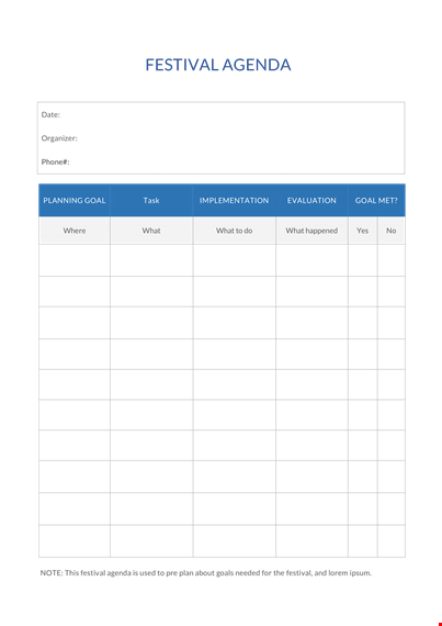 festival agenda template template