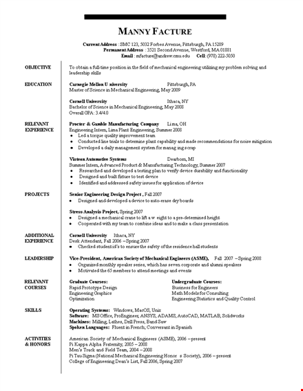mechanical engineering resume doc template