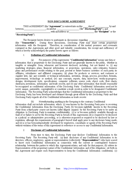 non-disclosure agreement template to protect confidential information template